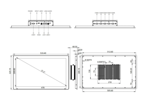 东田一体机工控电脑尺寸端口.png 东田一体机工控电脑尺寸端口.png